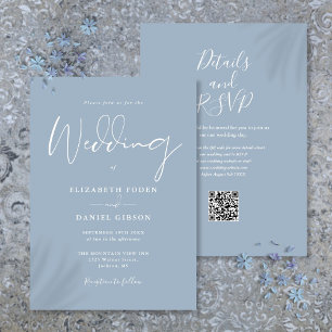 All In One Dusty Blue QR-Code-Hochzeit Einladung