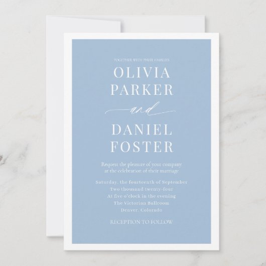 All in one Dusty Blue QR Code Minimalistische Hoch Einladung (Vorderseite)