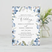 All-in-one Dusty Blue Wildblumen Hochzeit Einladung (Stehend Vorderseite)