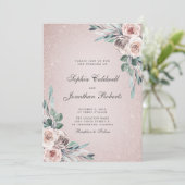All in One Dusty Pink Roses Boho Glitzer Wedding Einladung (Stehend Vorderseite)