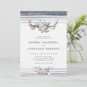All in one Dusty Pink Roses Deer Antlers Wedding Einladung (Stehend Vorderseite)