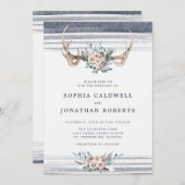 All in one Dusty Pink Roses Deer Antlers Wedding Einladung (Vorne/Hinten)