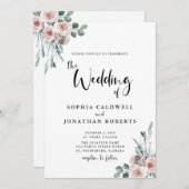 All in one Dusty Pink Roses Kalligrafy Wedding Einladung (Vorne/Hinten)