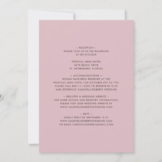 All in one Dusty Rose Bold Onyx Typografy Wedding Einladung (Rückseite)
