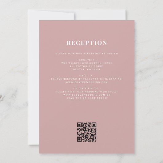 All in one Dusty Rose Pink QR Code Wedding Einladung (Rückseite)