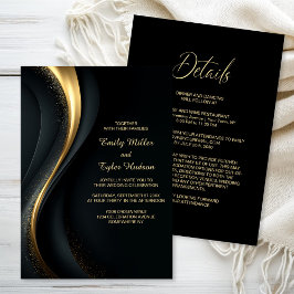 All in One Elegant Black and Gold Wedding Einladung