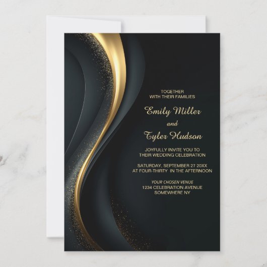 All in One Elegant Black and Gold Wedding Einladung (Vorderseite)