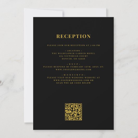All in one elegante Black Gold QR Code Wedding Einladung (Rückseite)