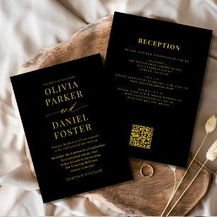 All in one elegante Black Gold QR Code Wedding Einladung