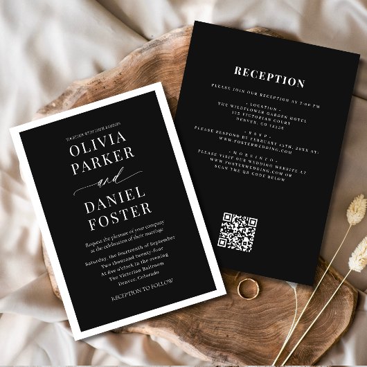 All in one elegante Black QR Code Wedding Einladung
