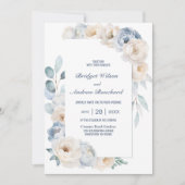 All in one elegante Blue White Floral Wedding Einladung (Vorderseite)