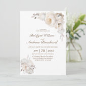 All in one elegante Cream Floral Wedding Einladung (Stehend Vorderseite)