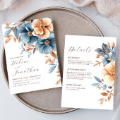 All in one Elegante dusty Blue Terracotta Wedding Einladung