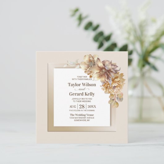 All in one Elegante Fall Floral Hochzeit Einladung (Stehend Vorderseite)