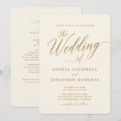 All in one elegante Gold Calligrafy Cream Wedding Einladung (Vorne/Hinten)