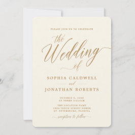 All in one elegante Gold Calligrafy Cream Wedding Einladung