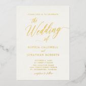 All in one elegante Gold Calligrafy Cream Wedding Folieneinladung (Vorderseite)