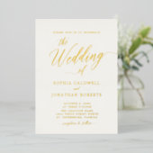 All in one elegante Gold Calligrafy Cream Wedding Folieneinladung (Stehend vorne)