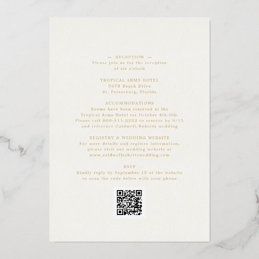 All in one elegante Gold Calligrafy Cream Wedding Folieneinladung (Rückseite)