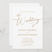 All in one Elegante Gold Calligrafy Wedding Einladung (Vorne/Hinten)