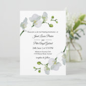 All in one.Elegante weiße Orchideen Hochzeit Einladung (Stehend Vorderseite)