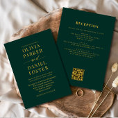 All in one Emerald Green Gold QR Code Wedding Einladung