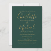 All in one Emerald Green Gold Script Hochzeit Einladung (Vorderseite)