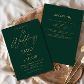 All in one Emerald Green Gold Wedding Script Einladung