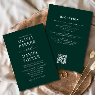 All in one Emerald Green QR Code Wedding Einladung