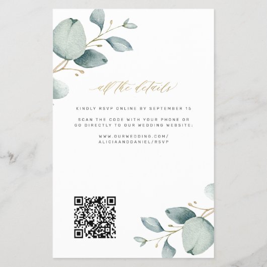 All in one eucalyptus QR Code Hochzeitseinladung Flyer (Hinten)