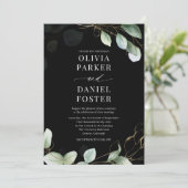 All in one Eukalyptus Black QR Code Wedding Einladung (Stehend Vorderseite)