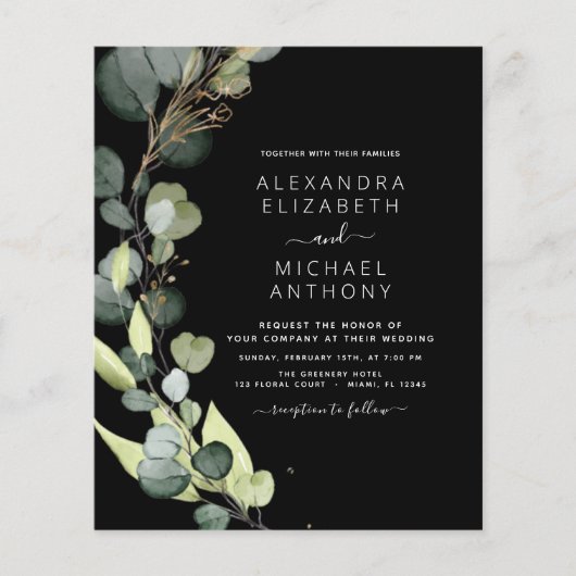 All in one Eukalyptus Black Wedding Einladung (Vorderseite)