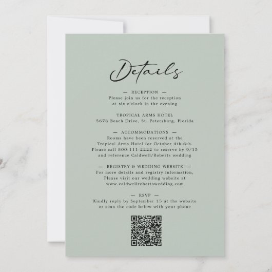 All in one Eukalyptus Calligrafy Sage Wedding Einladung (Rückseite)