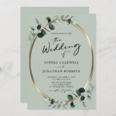 All in one Eukalyptus Calligrafy Sage Wedding Einladung (Vorne/Hinten)