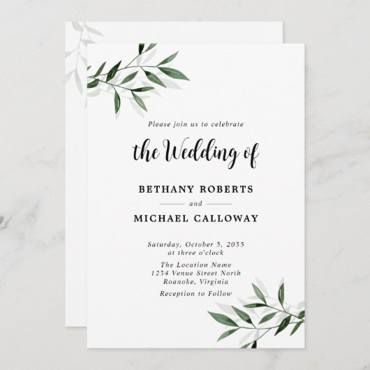 All in One Eukalyptus Calligraphy QR Code Wedding Einladung (Vorne/Hinten)