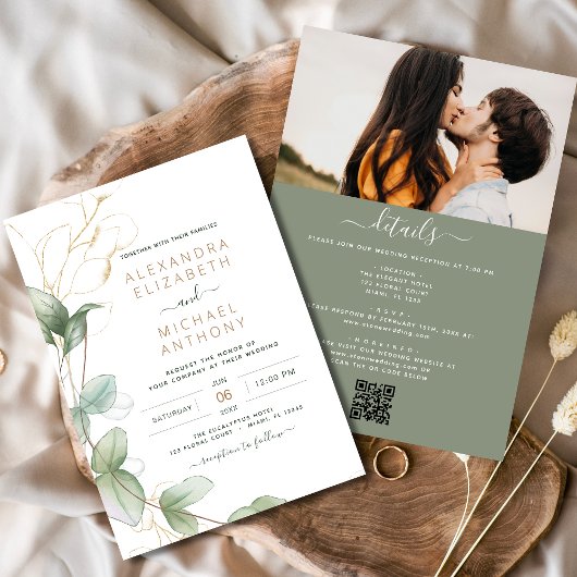 All in one Eukalyptus Greenerity QR Code Wedding Einladung