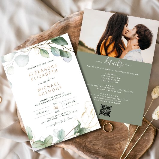 All in one Eukalyptus Greenerity QR Code Wedding Einladung