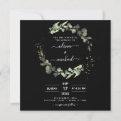 All in one Eukalyptus QR Code Black Wedding Einladung (Vorderseite)