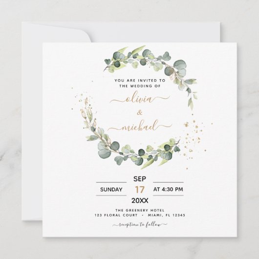 All in one Eukalyptus QR Code Greenerity Wedding Einladung (Vorderseite)