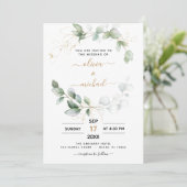 All in one Eukalyptus QR Code Greenerity Wedding Einladung (Stehend Vorderseite)