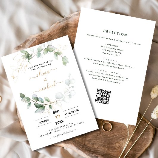 All in one Eukalyptus QR Code Greenerity Wedding Einladung