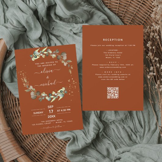 All in one Eukalyptus QR Code Hochzeit Einladung