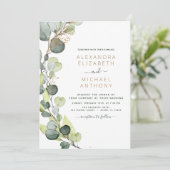 All in one Eukalyptus QR Code Wedding Greenery Einladung (Stehend Vorderseite)