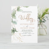 All in one Eukalyptus QR Code Wedding Greenery Einladung (Stehend Vorderseite)