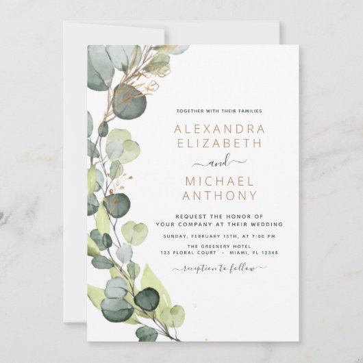 All in one Eukalyptus QR Code Wedding Greenery Einladung (Vorderseite)