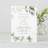 All in one Eukalyptus QR Code Wedding Greenery Einladung (Stehend Vorderseite)