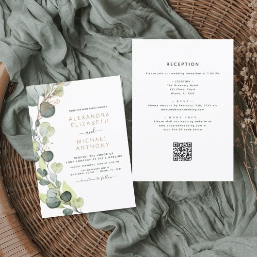 All in one Eukalyptus QR Code Wedding Greenery Einladung