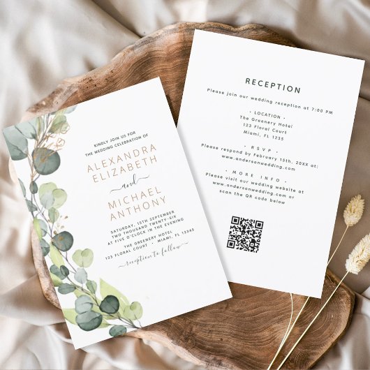 All in one Eukalyptus QR Code Wedding Greenery Einladung