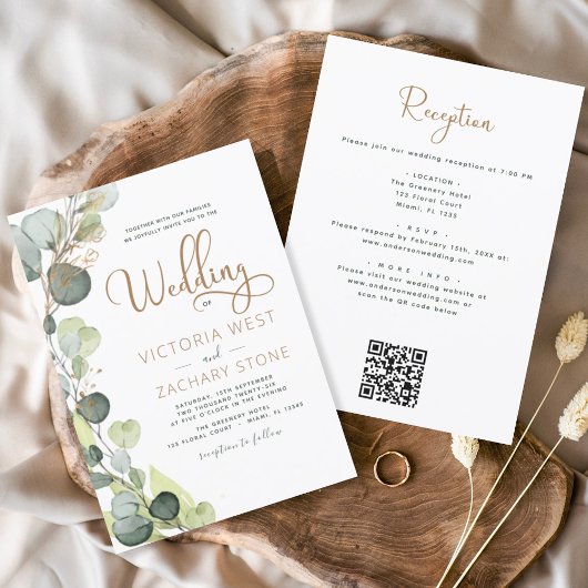 All in one Eukalyptus QR Code Wedding Greenery Einladung