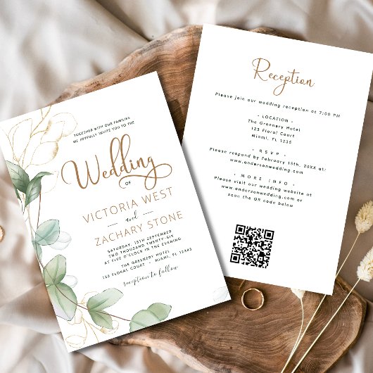 All in one Eukalyptus QR Code Wedding Greenery Einladung